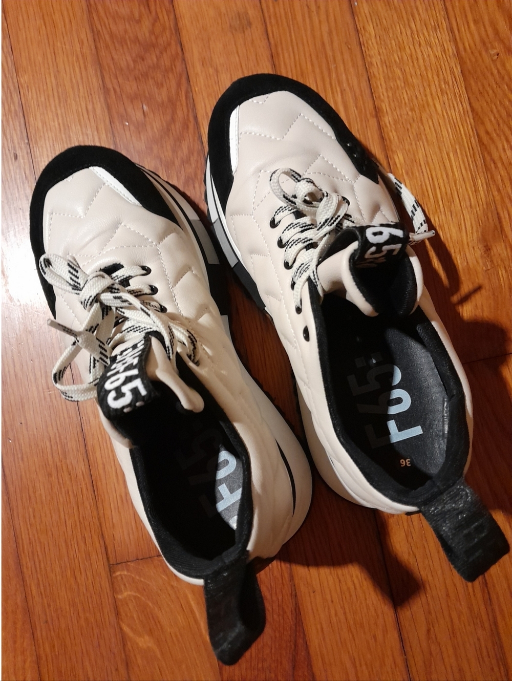 F65 platform sneakers cream black sz 36 patent leather - Picture 6 of 9